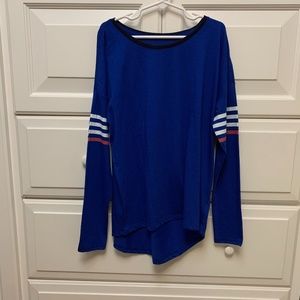 old navy blue shirt with stripes on the sleeves